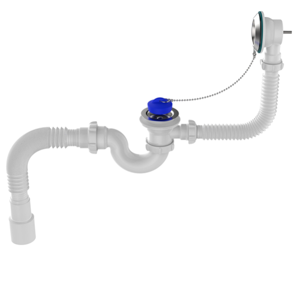 Сифон для ванны Sti V155-30-MR, 11/2"х40 с выпуском, переливом и гофротрубой 40х40-50